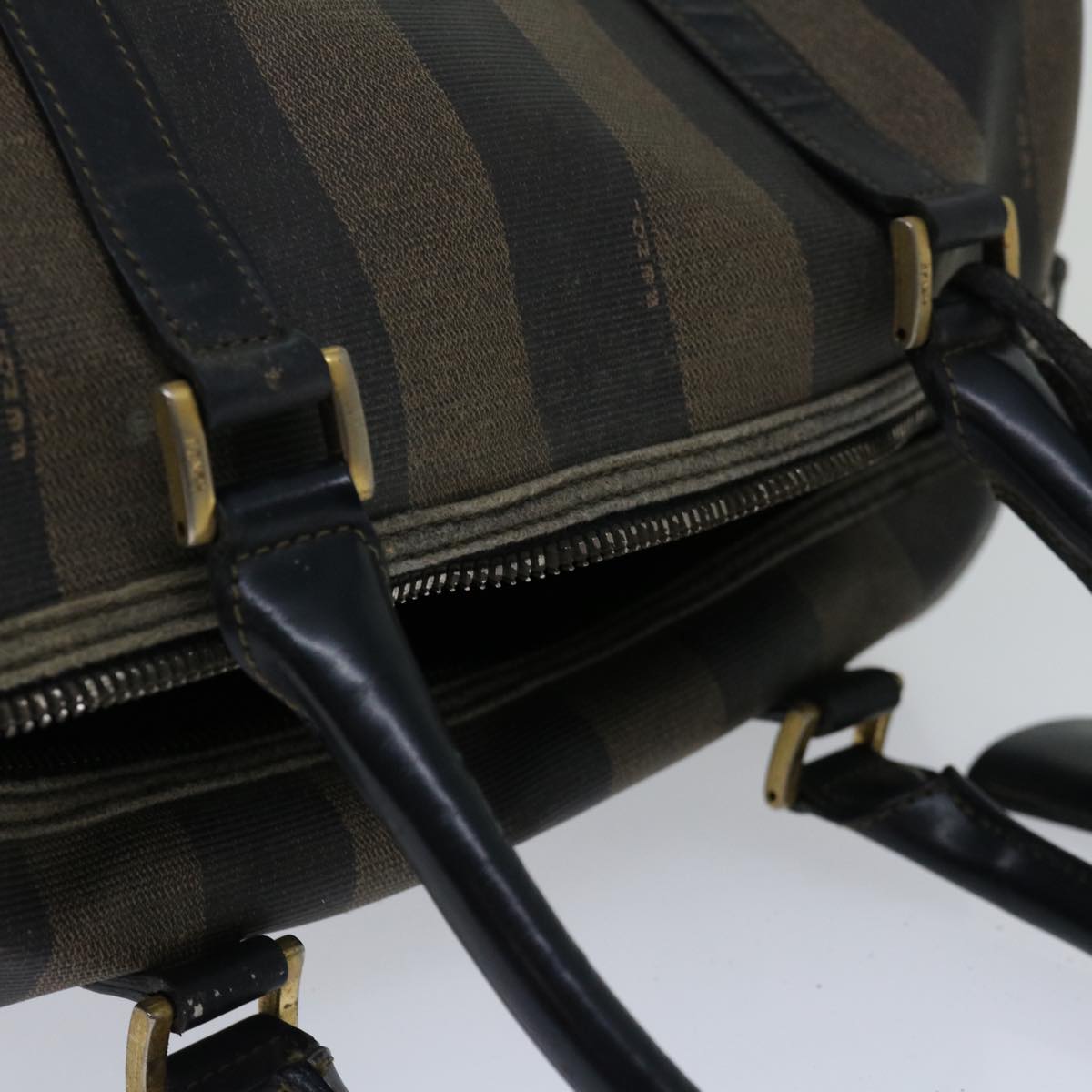 FENDI Pecan Canvas Hand Bag Brown Black 67084