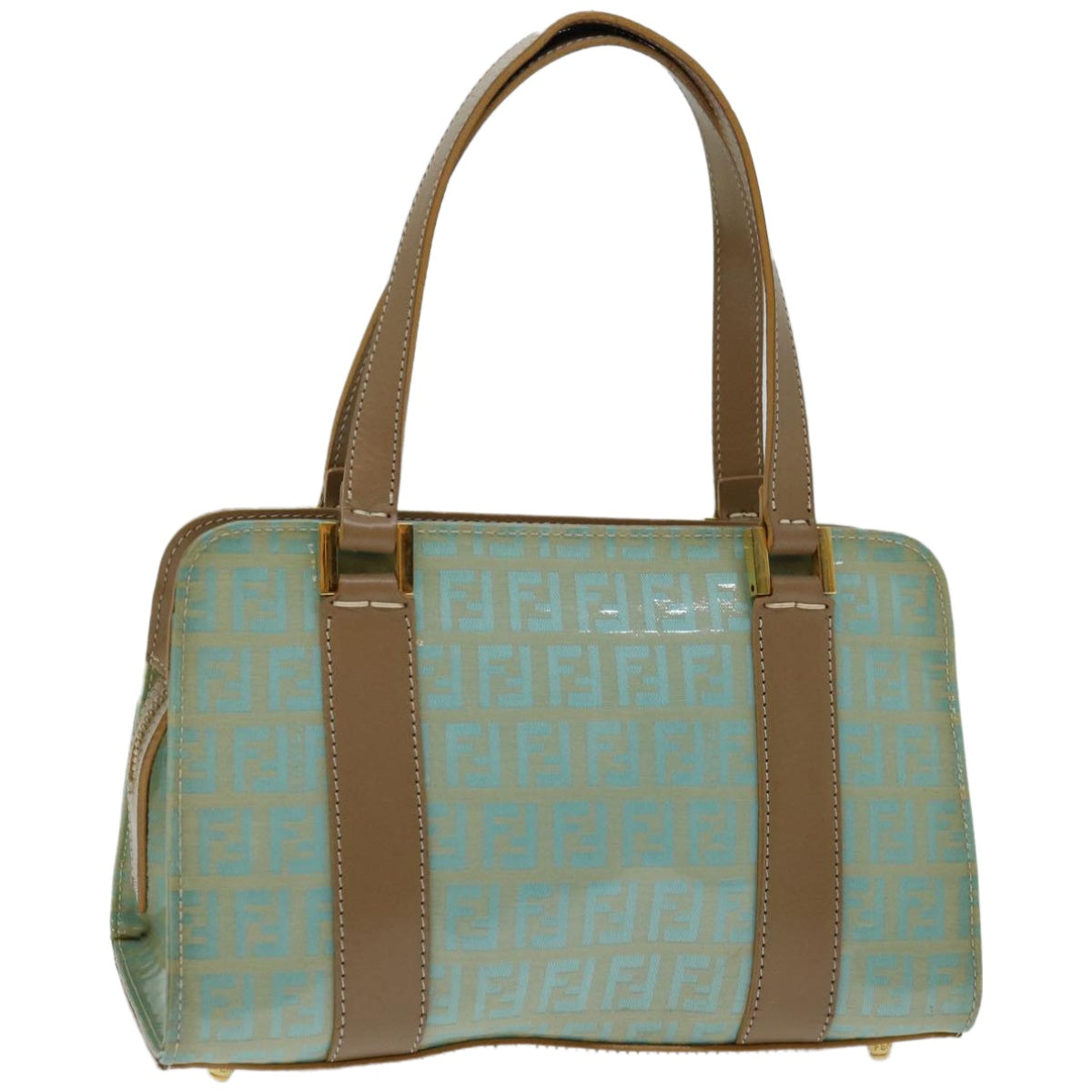 FENDI Zucchino Canvas Hand Bag Enamel Light Blue 67120