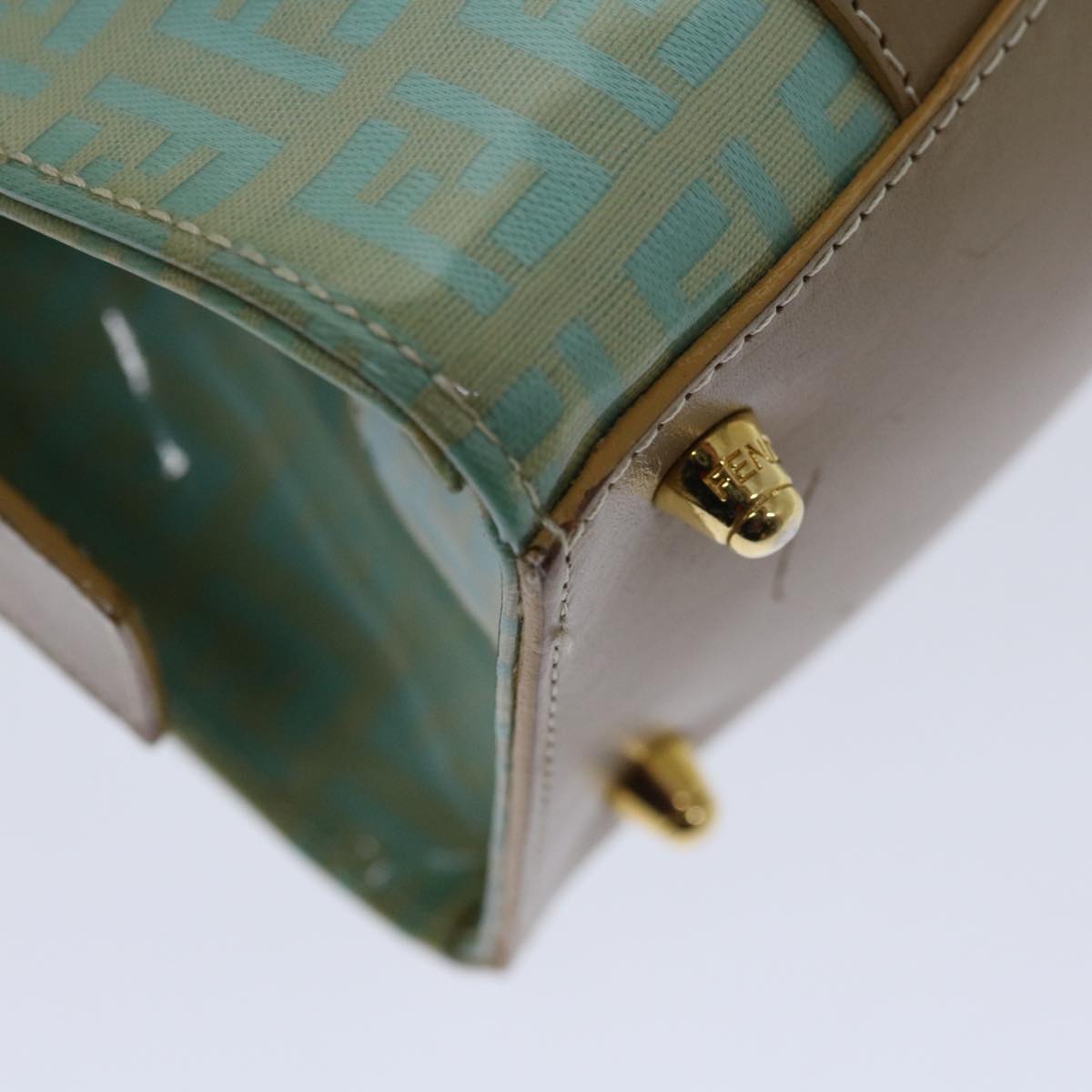 FENDI Zucchino Canvas Hand Bag Enamel Light Blue 67120