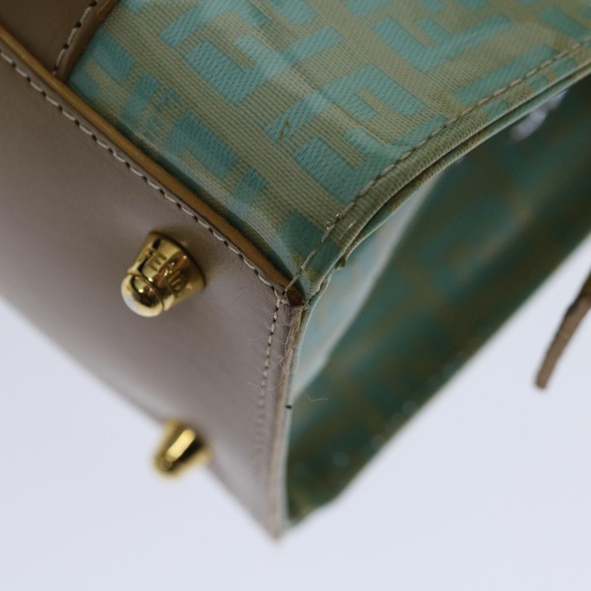 FENDI Zucchino Canvas Hand Bag Enamel Light Blue 67120