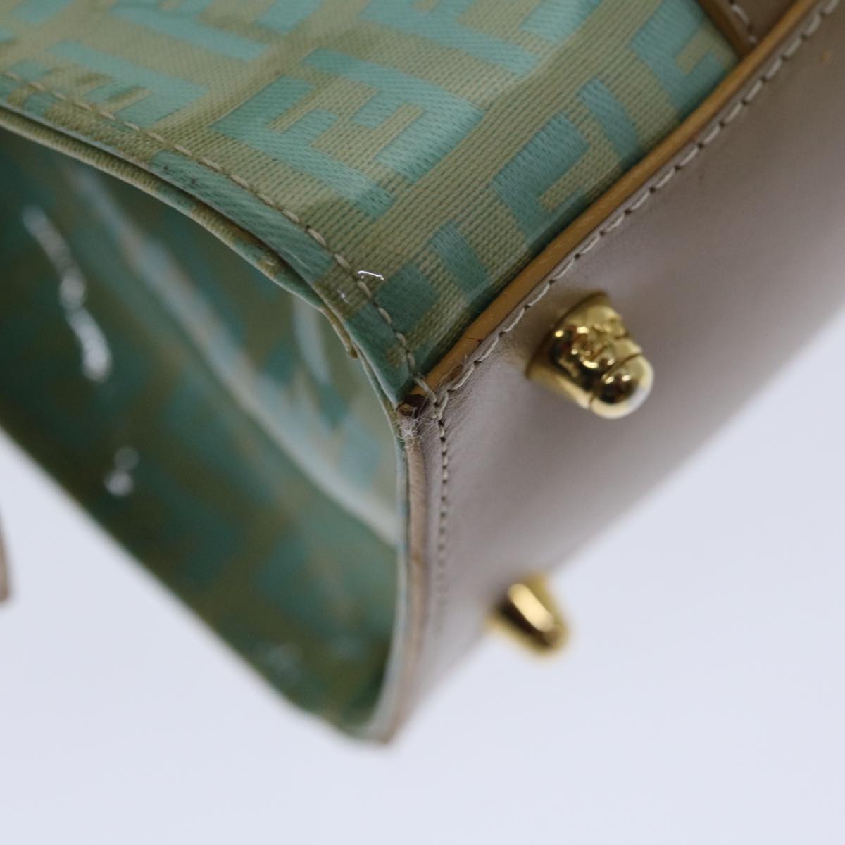 FENDI Zucchino Canvas Hand Bag Enamel Light Blue 67120