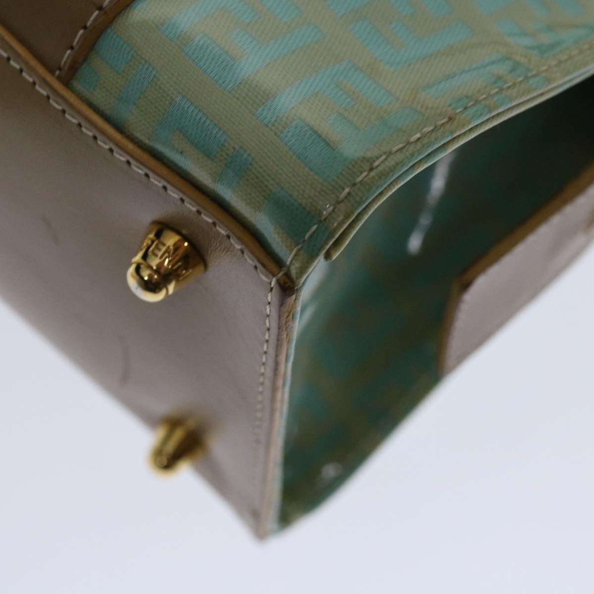 FENDI Zucchino Canvas Hand Bag Enamel Light Blue 67120