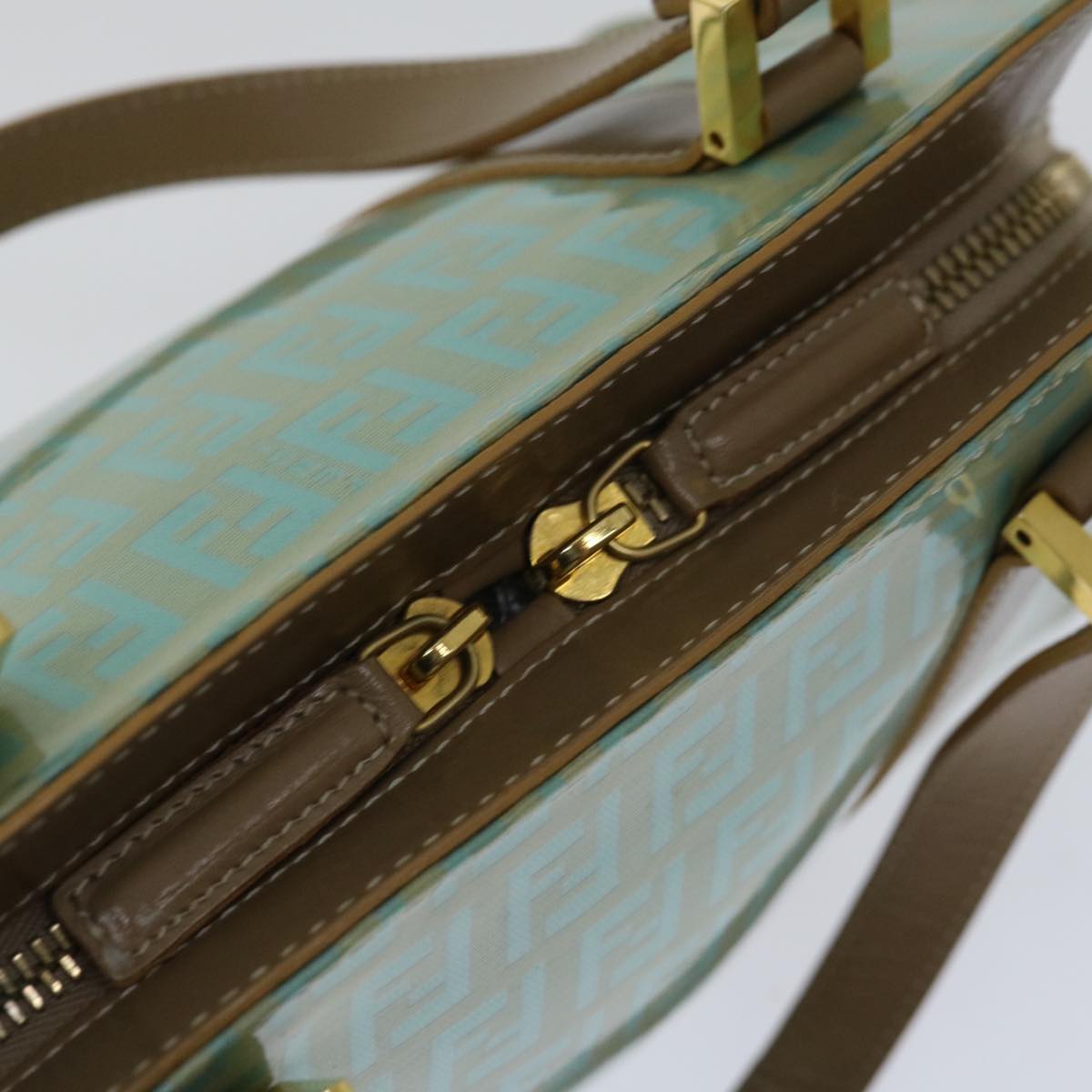 FENDI Zucchino Canvas Hand Bag Enamel Light Blue 67120