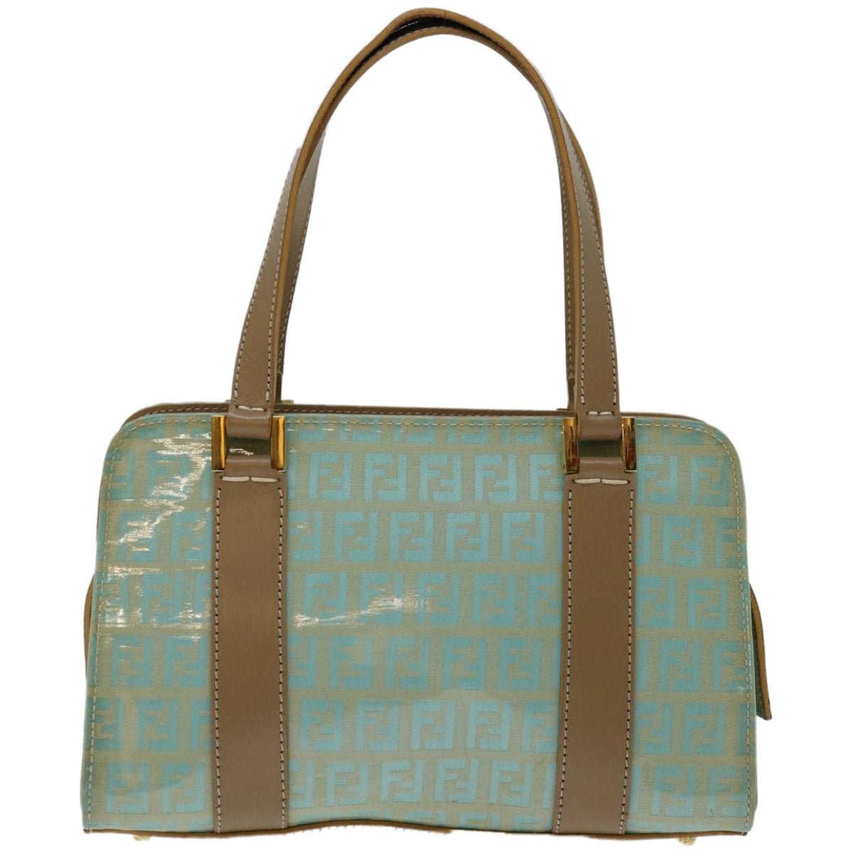FENDI Zucchino Canvas Hand Bag Enamel Light Blue 67120