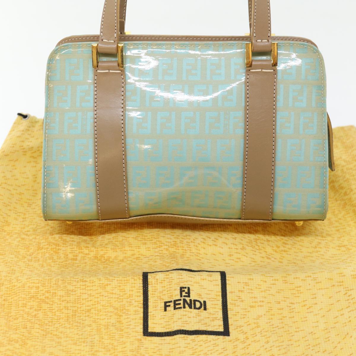FENDI Zucchino Canvas Hand Bag Enamel Light Blue 67120