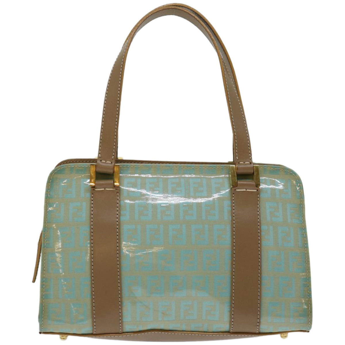 FENDI Zucchino Canvas Hand Bag Enamel Light Blue 67120