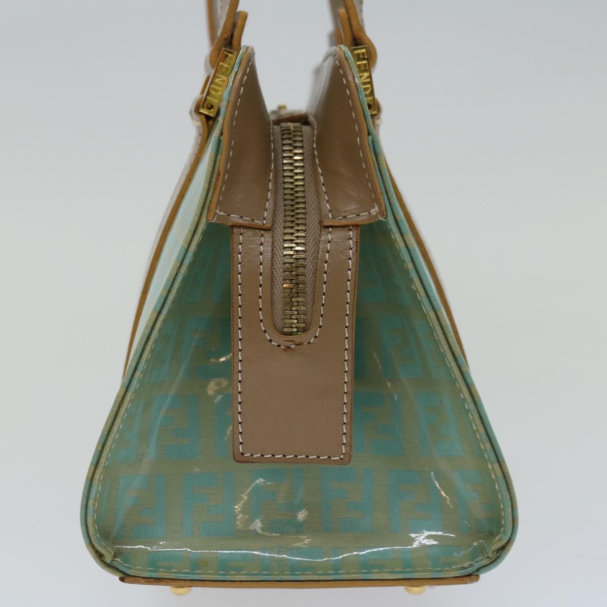 FENDI Zucchino Canvas Hand Bag Enamel Light Blue 67120