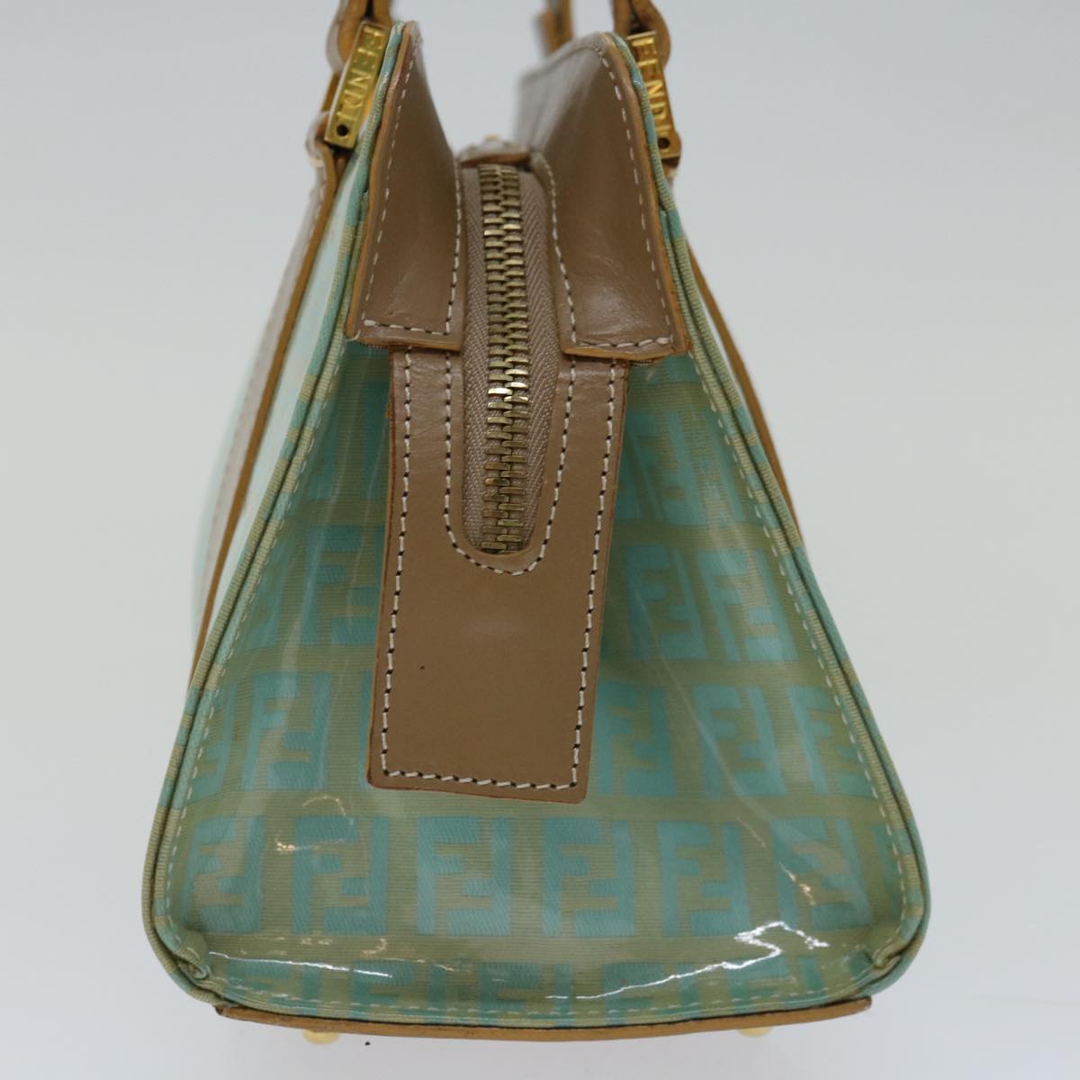 FENDI Zucchino Canvas Hand Bag Enamel Light Blue 67120