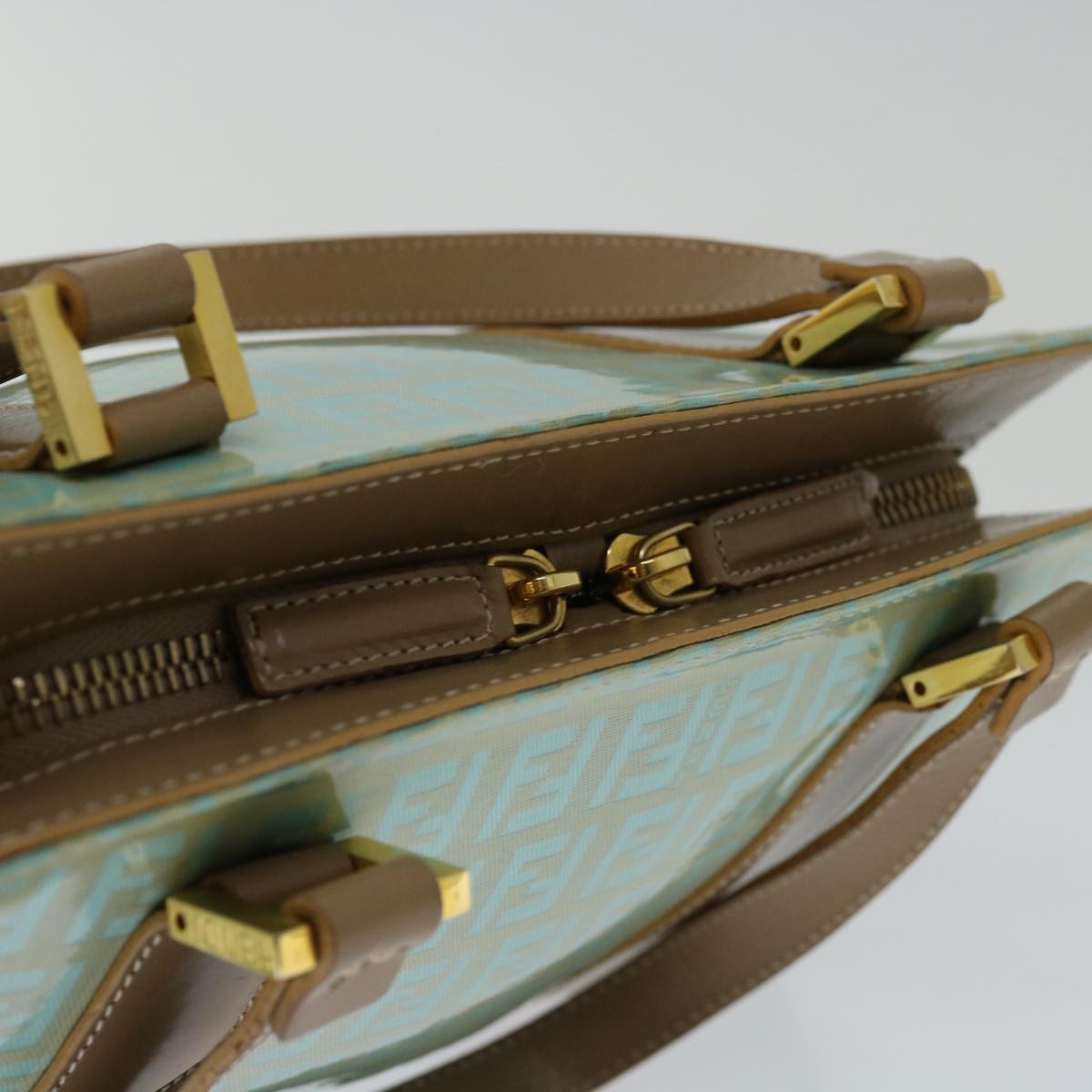 FENDI Zucchino Canvas Hand Bag Enamel Light Blue 67120