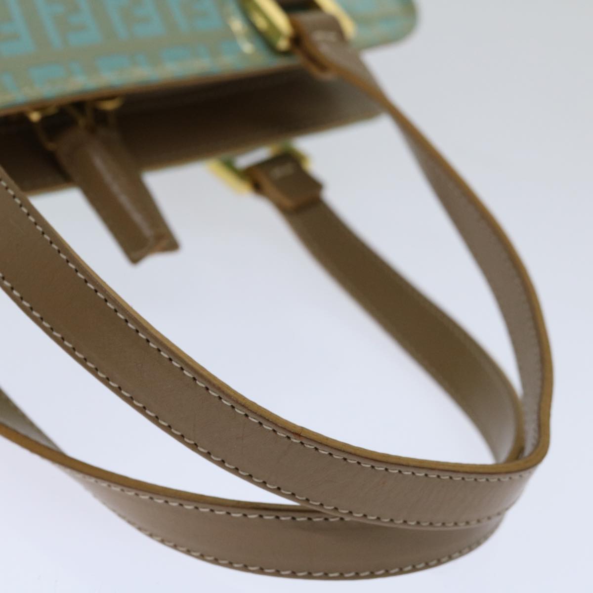 FENDI Zucchino Canvas Hand Bag Enamel Light Blue 67120