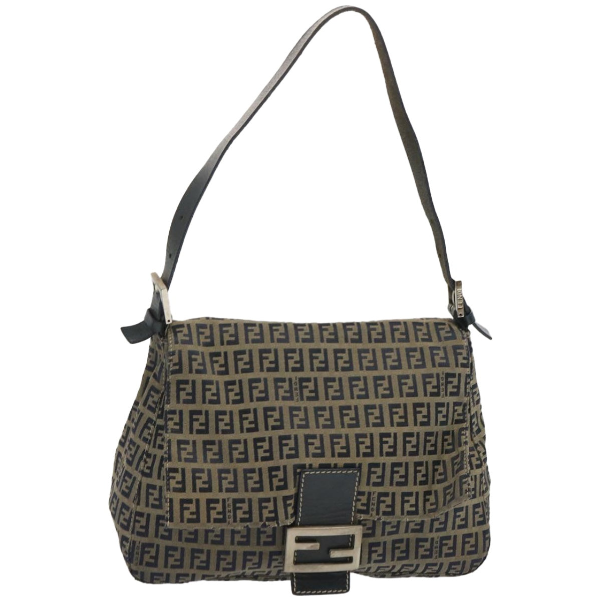 FENDI Zucchino Canvas Mamma Baguette Shoulder Bag Navy 67267