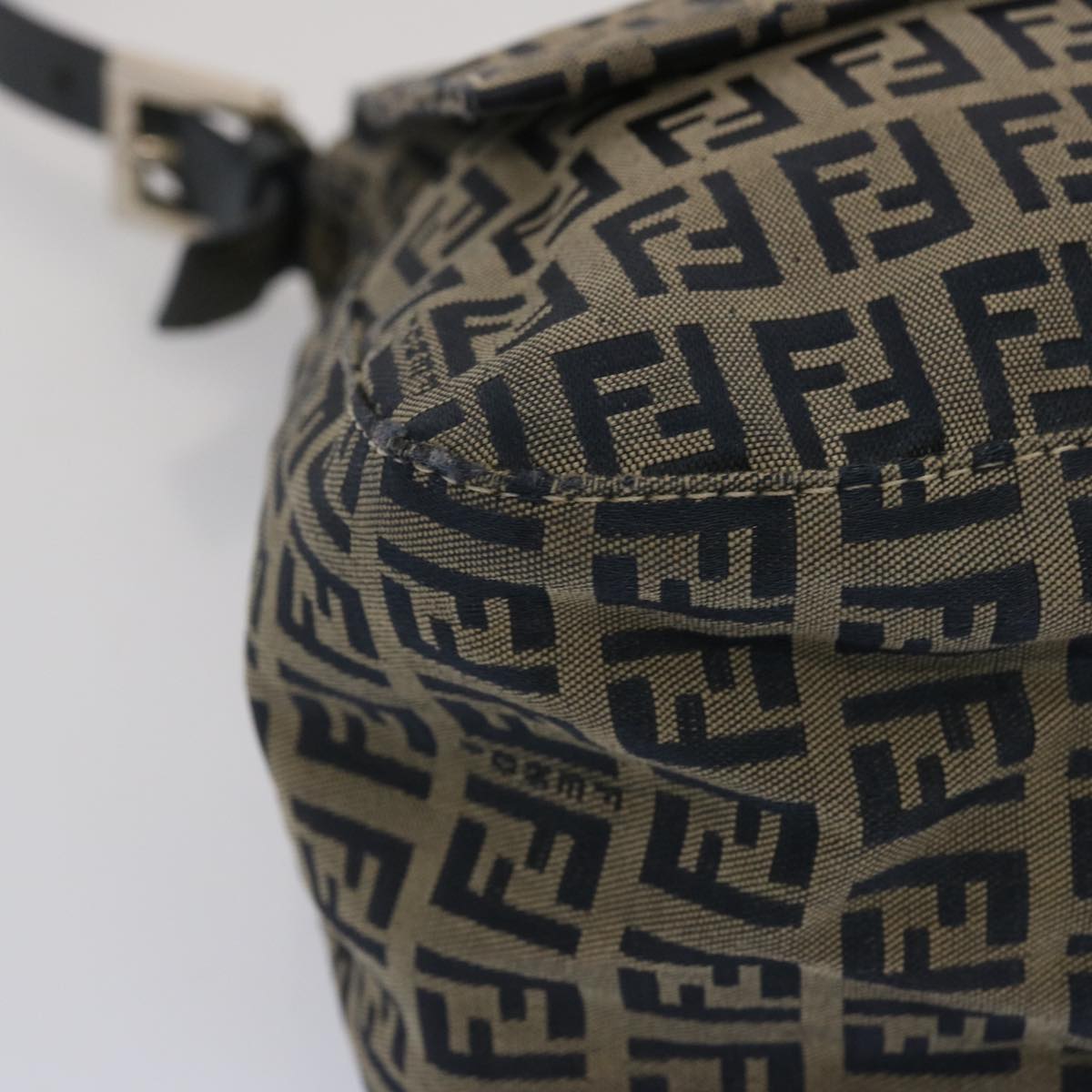 FENDI Zucchino Canvas Mamma Baguette Shoulder Bag Navy 67267
