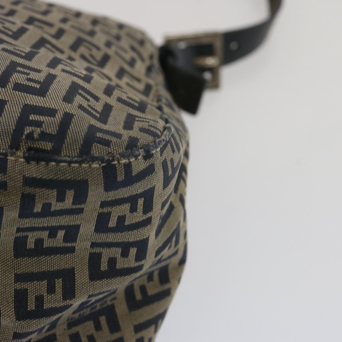 FENDI Zucchino Canvas Mamma Baguette Shoulder Bag Navy 67267