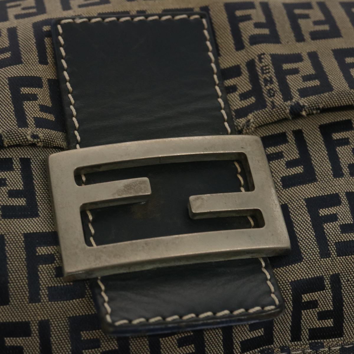 FENDI Zucchino Canvas Mamma Baguette Shoulder Bag Navy 67267