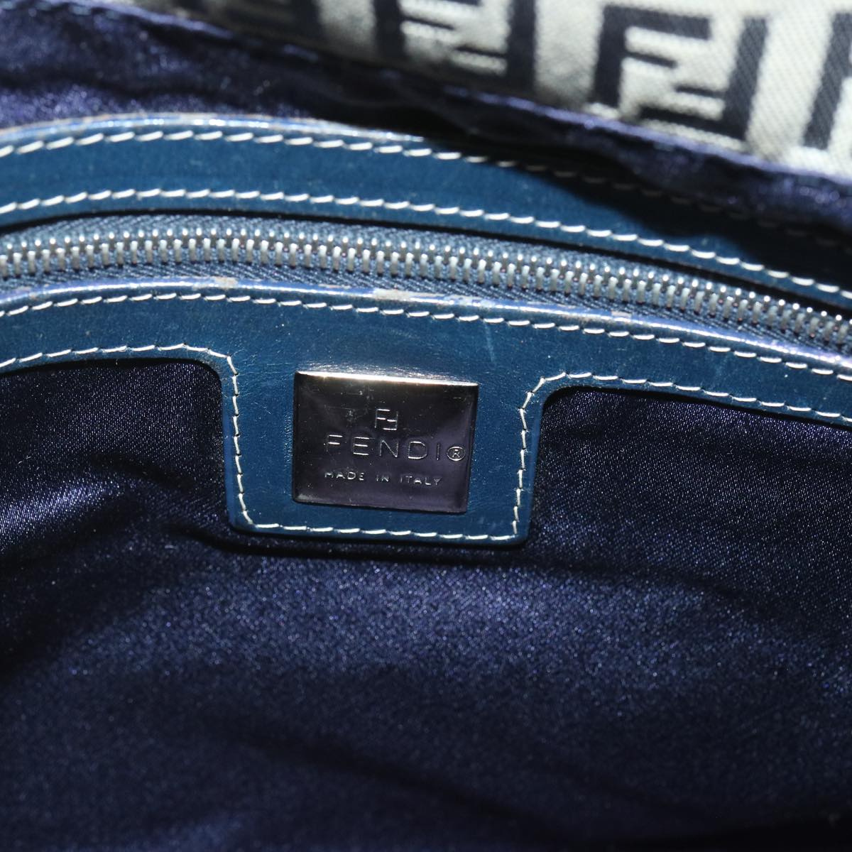 FENDI Zucchino Canvas Mamma Baguette Shoulder Bag Navy 67267