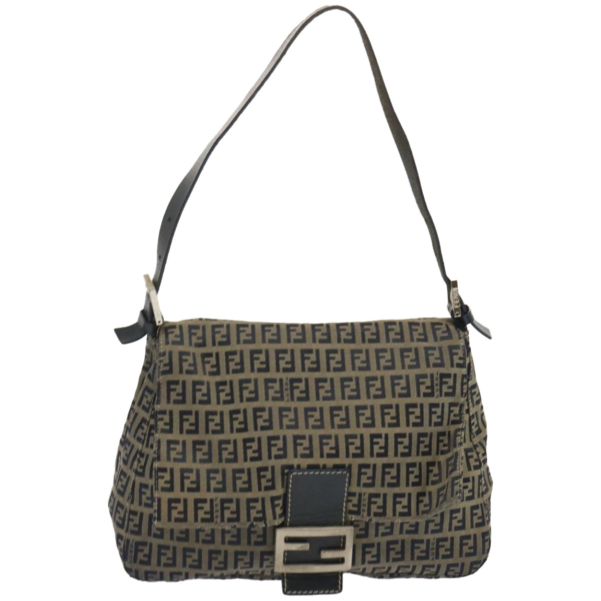 FENDI Zucchino Canvas Mamma Baguette Shoulder Bag Navy 67267