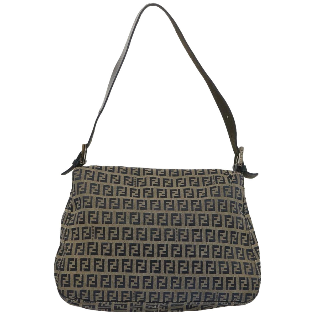 FENDI Zucchino Canvas Mamma Baguette Shoulder Bag Navy 67267