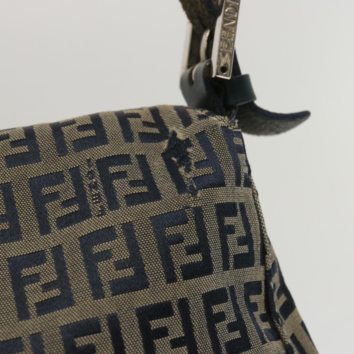 FENDI Zucchino Canvas Mamma Baguette Shoulder Bag Navy 67267