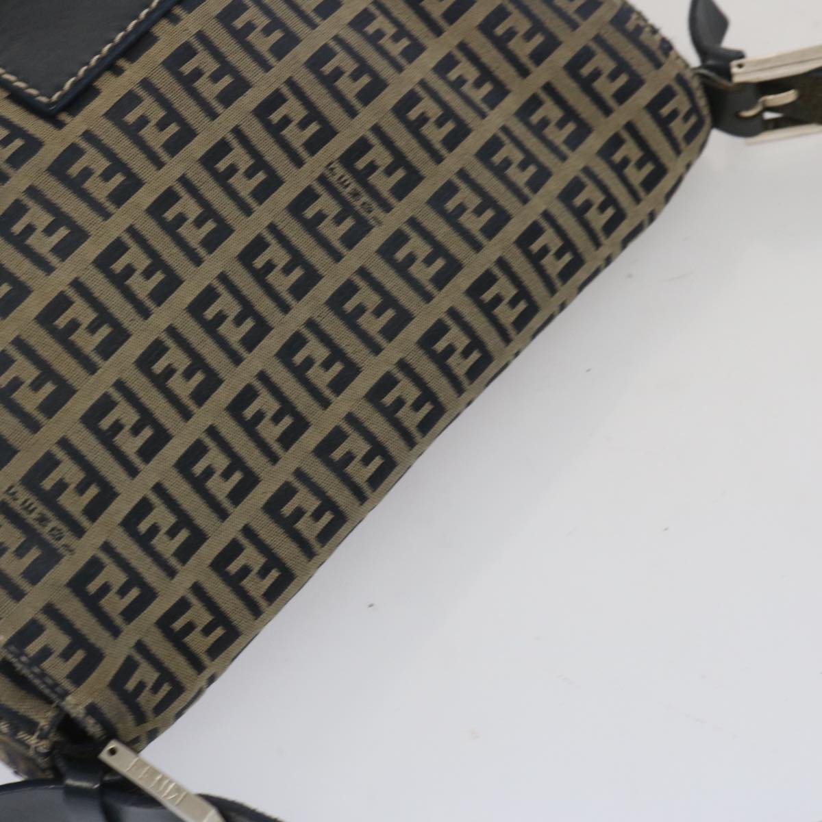 FENDI Zucchino Canvas Mamma Baguette Shoulder Bag Navy 67267
