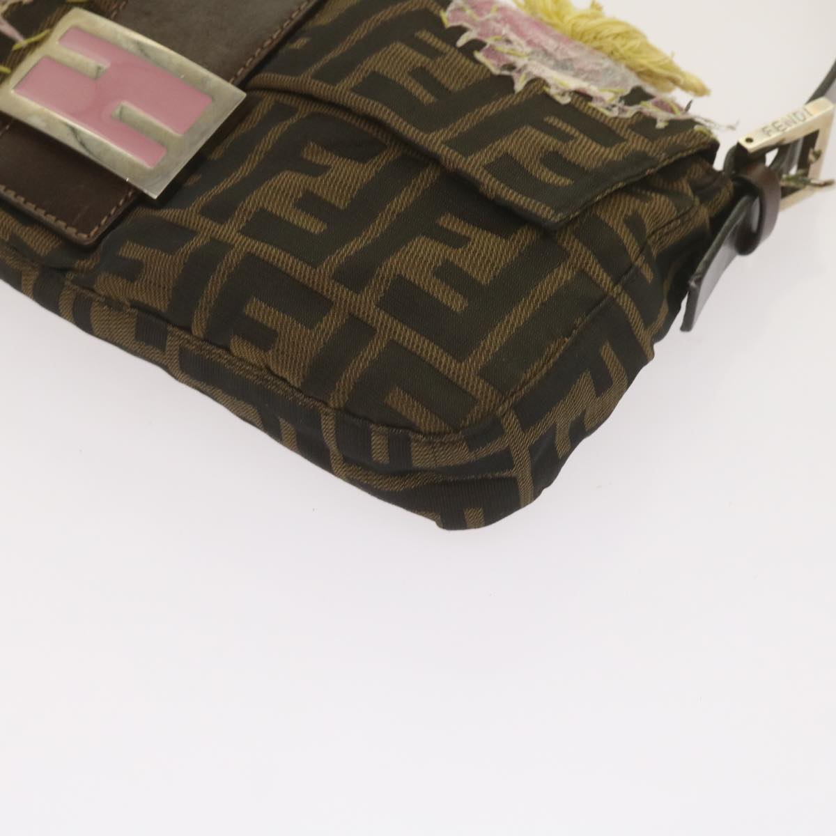FENDI Zucchino Canvas Mamma Baguette Shoulder Bag Brown Black 67285