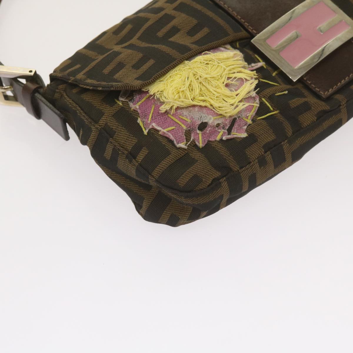 FENDI Zucchino Canvas Mamma Baguette Shoulder Bag Brown Black 67285