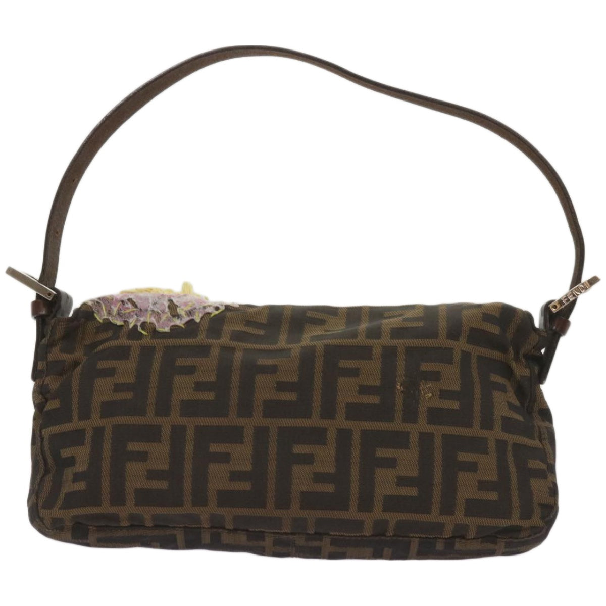 FENDI Zucchino Canvas Mamma Baguette Shoulder Bag Brown Black 67285