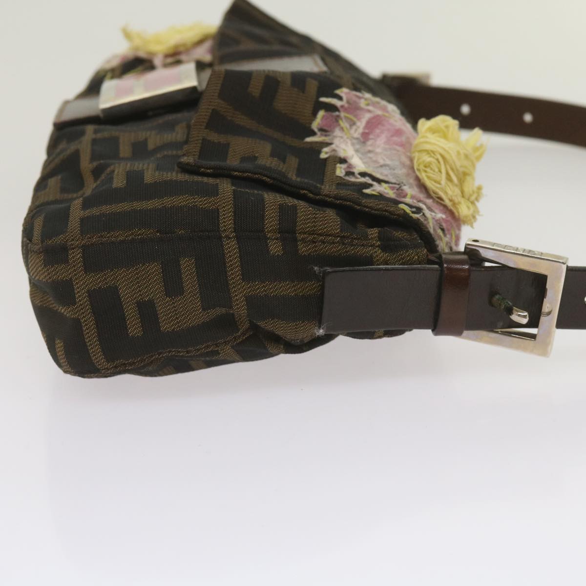 FENDI Zucchino Canvas Mamma Baguette Shoulder Bag Brown Black 67285