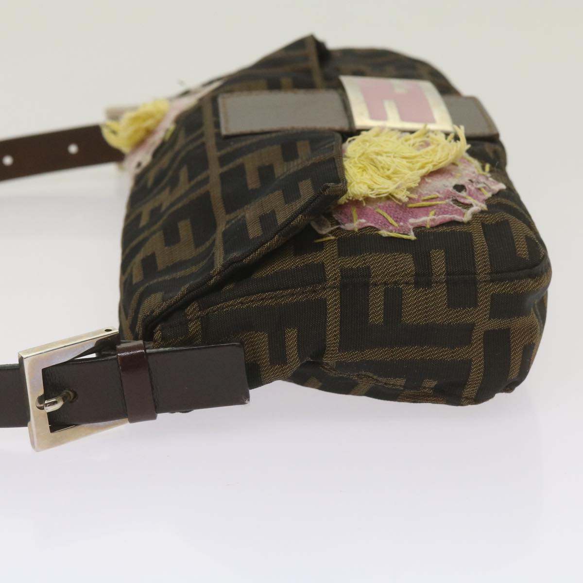 FENDI Zucchino Canvas Mamma Baguette Shoulder Bag Brown Black 67285