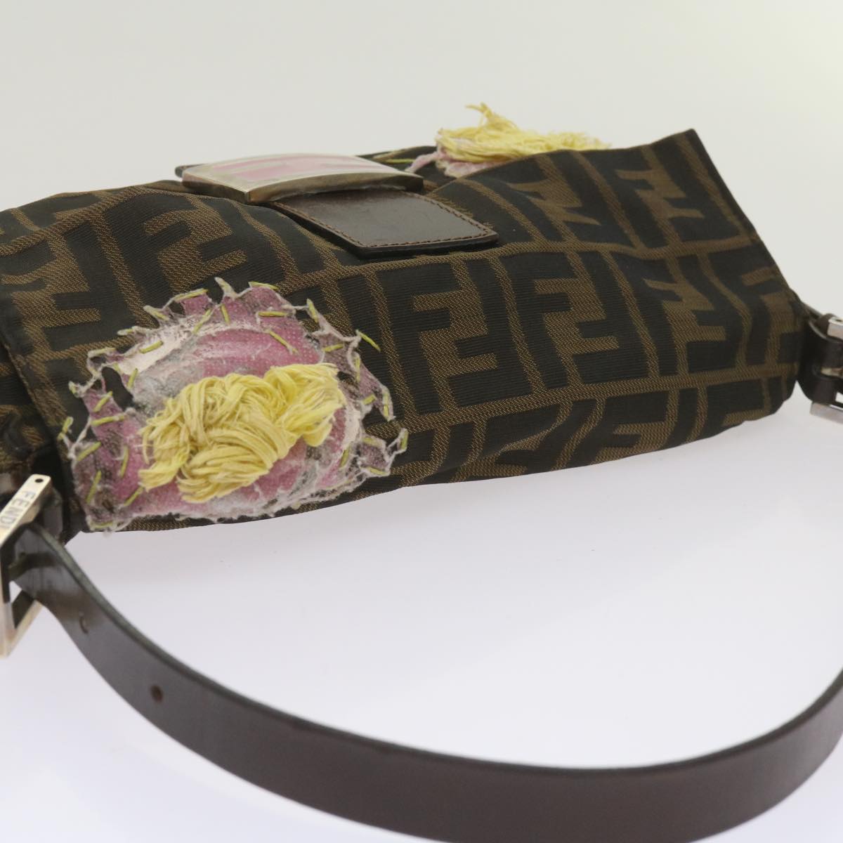 FENDI Zucchino Canvas Mamma Baguette Shoulder Bag Brown Black 67285