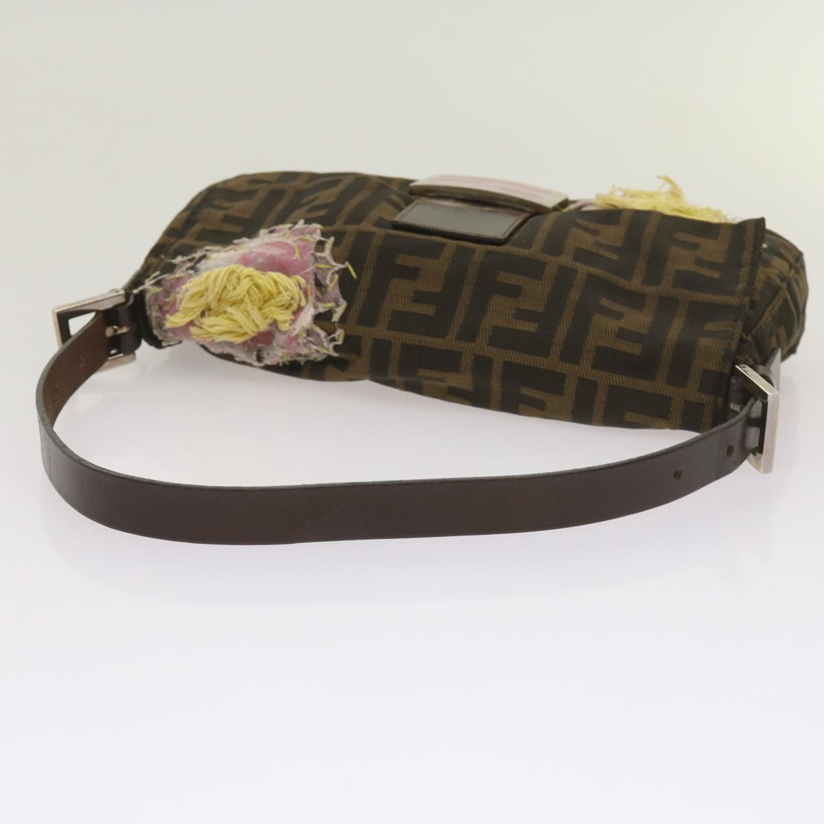 FENDI Zucchino Canvas Mamma Baguette Shoulder Bag Brown Black 67285