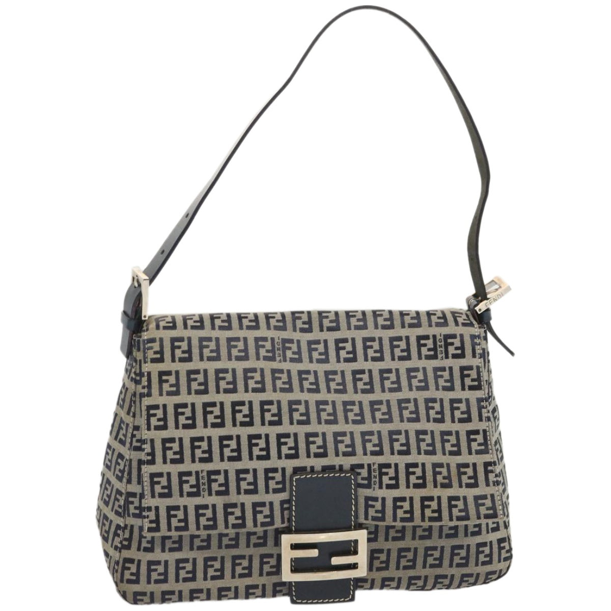 FENDI Zucchino Canvas Mamma Baguette Shoulder Bag Navy 67319