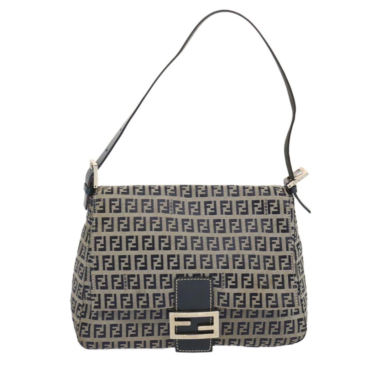 FENDI Zucchino Canvas Mamma Baguette Shoulder Bag Navy 67319