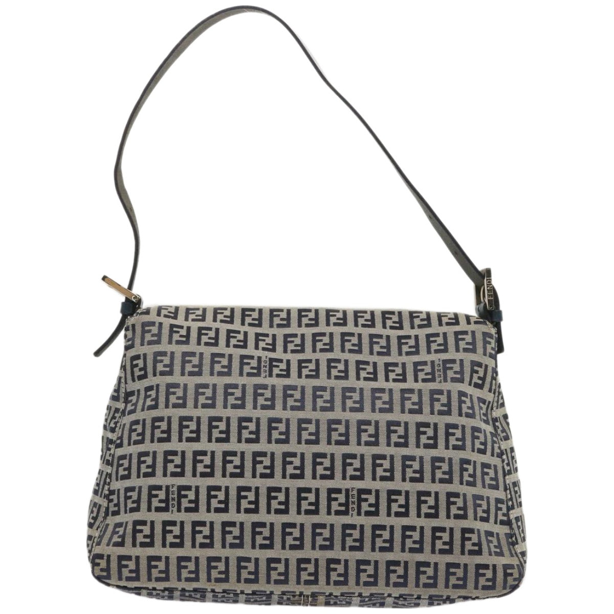 FENDI Zucchino Canvas Mamma Baguette Shoulder Bag Navy 67319