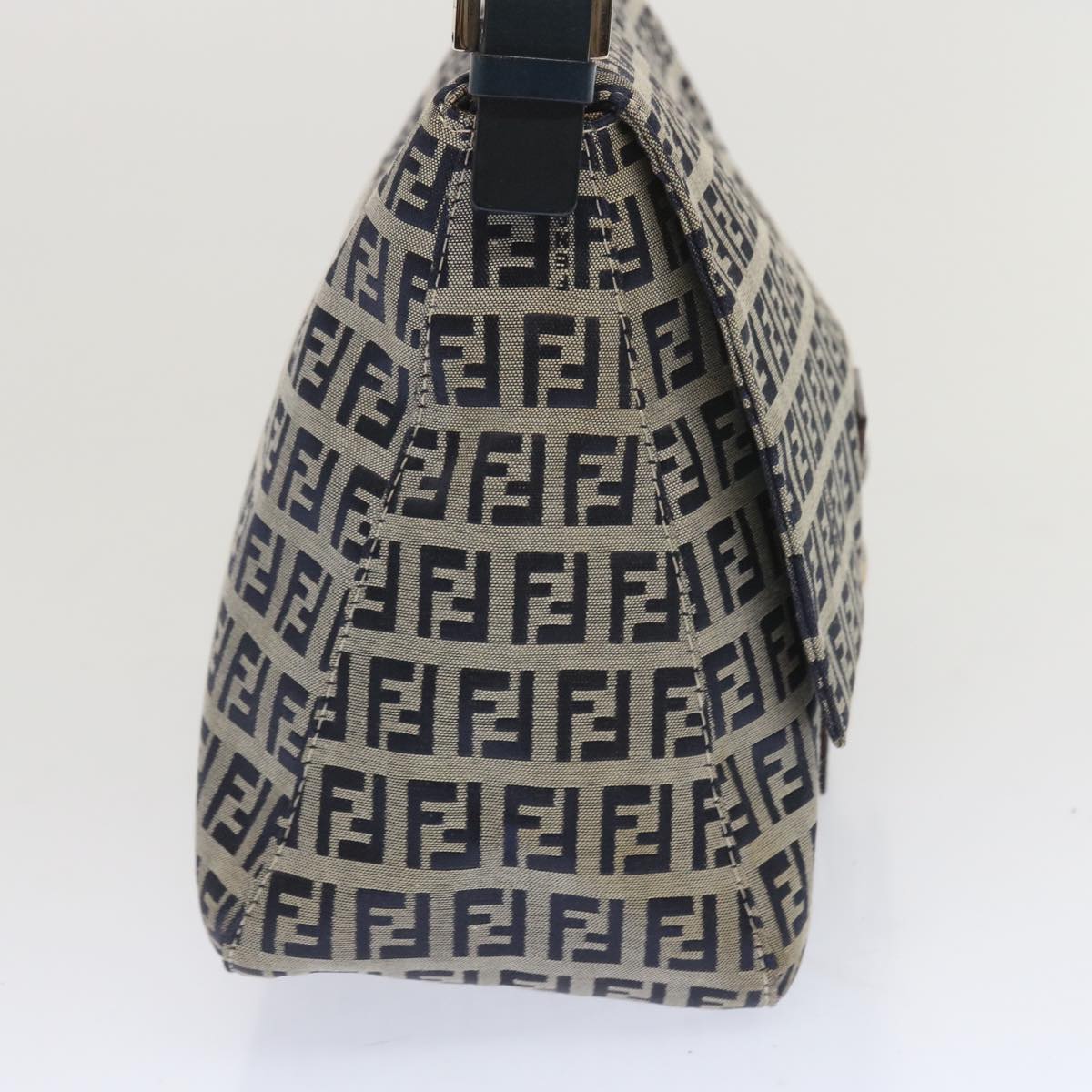 FENDI Zucchino Canvas Mamma Baguette Shoulder Bag Navy 67319