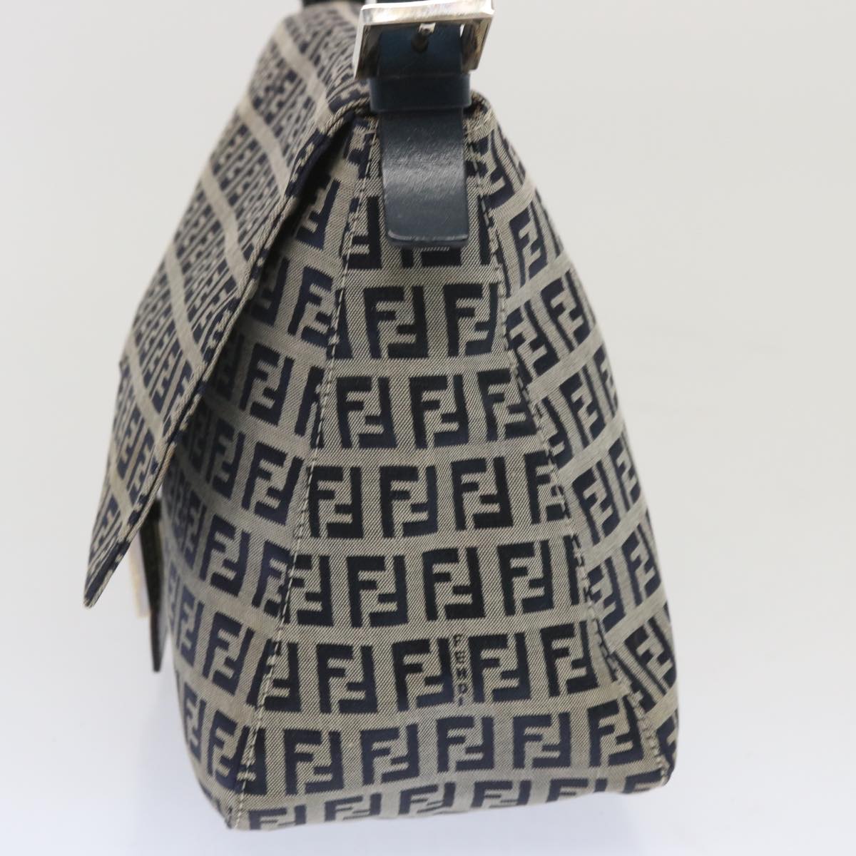 FENDI Zucchino Canvas Mamma Baguette Shoulder Bag Navy 67319