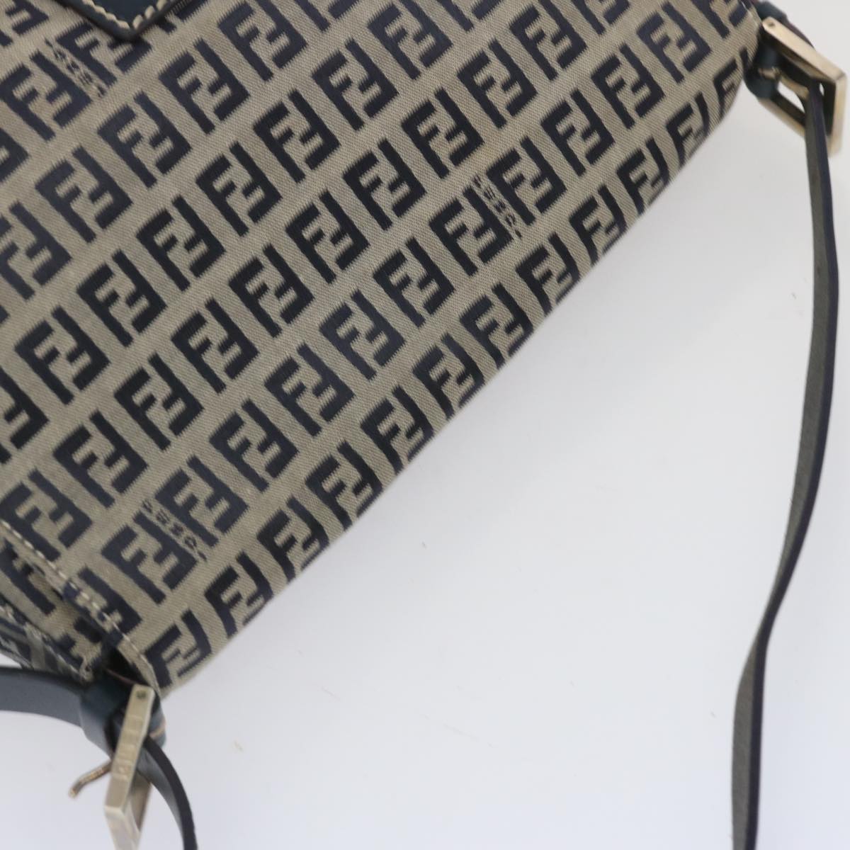 FENDI Zucchino Canvas Mamma Baguette Shoulder Bag Navy 67319