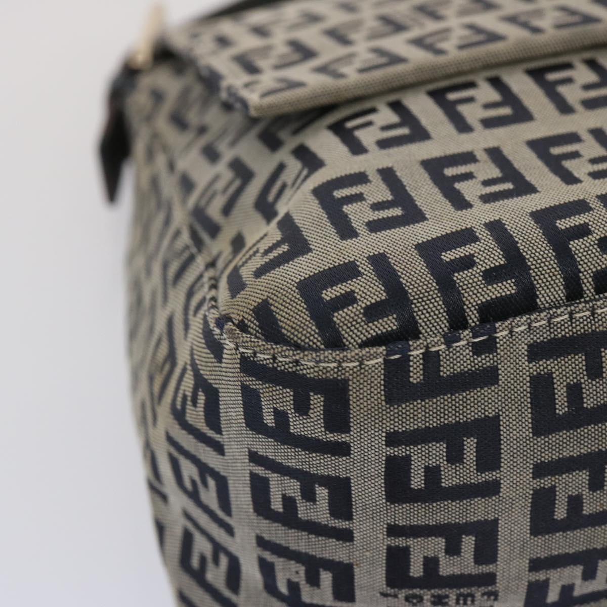 FENDI Zucchino Canvas Mamma Baguette Shoulder Bag Navy 67319