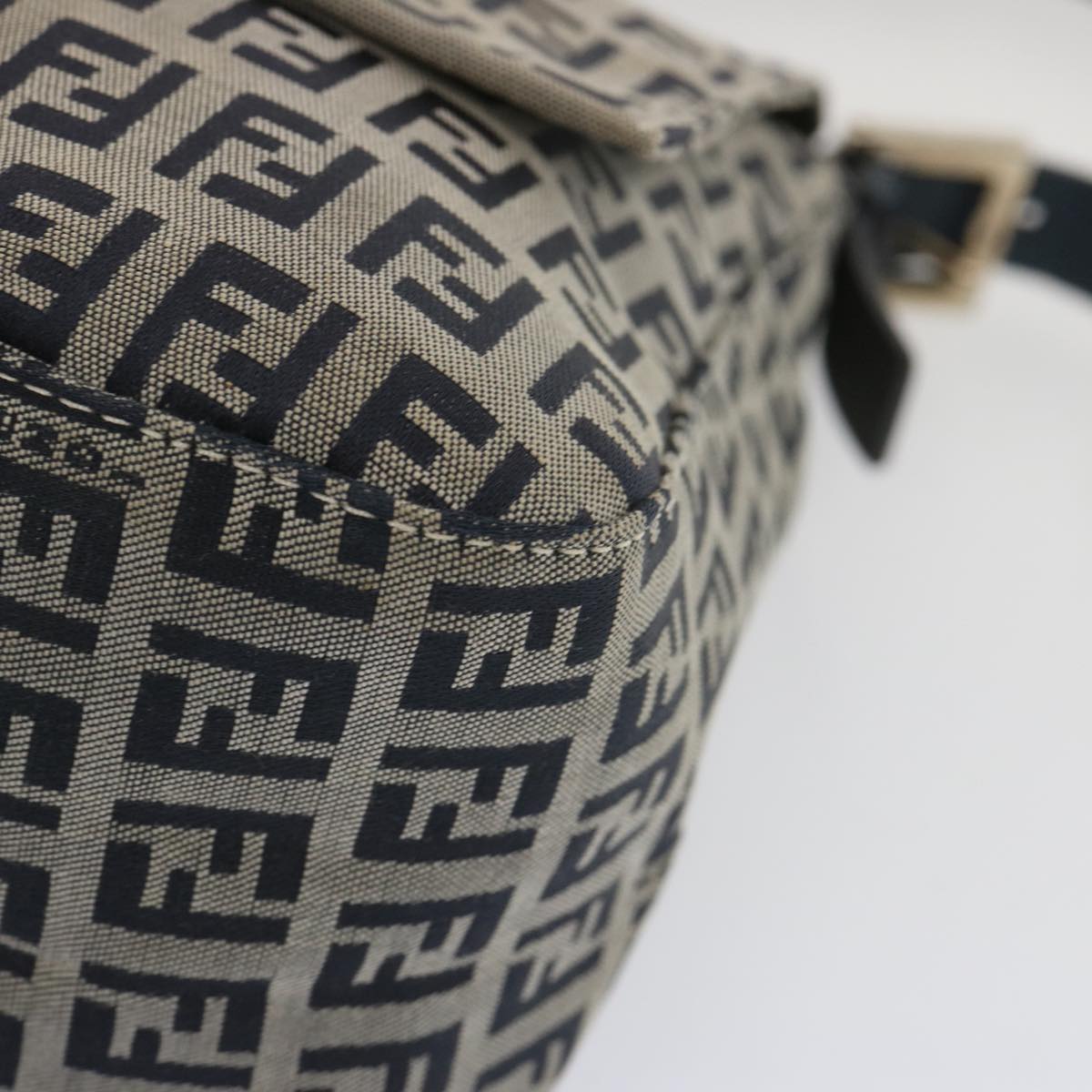 FENDI Zucchino Canvas Mamma Baguette Shoulder Bag Navy 67319