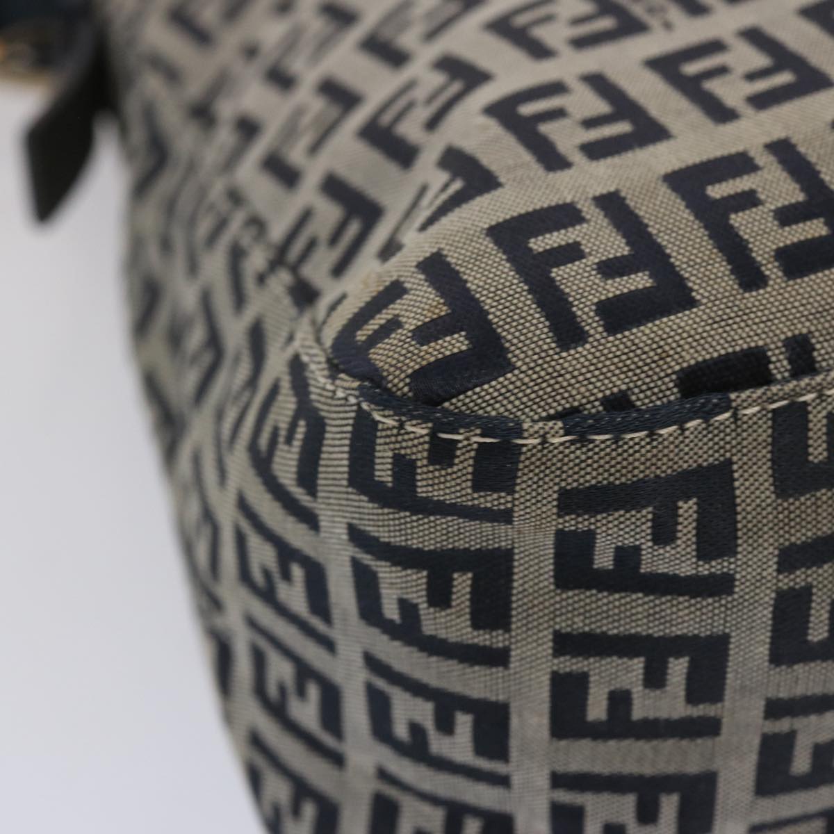 FENDI Zucchino Canvas Mamma Baguette Shoulder Bag Navy 67319