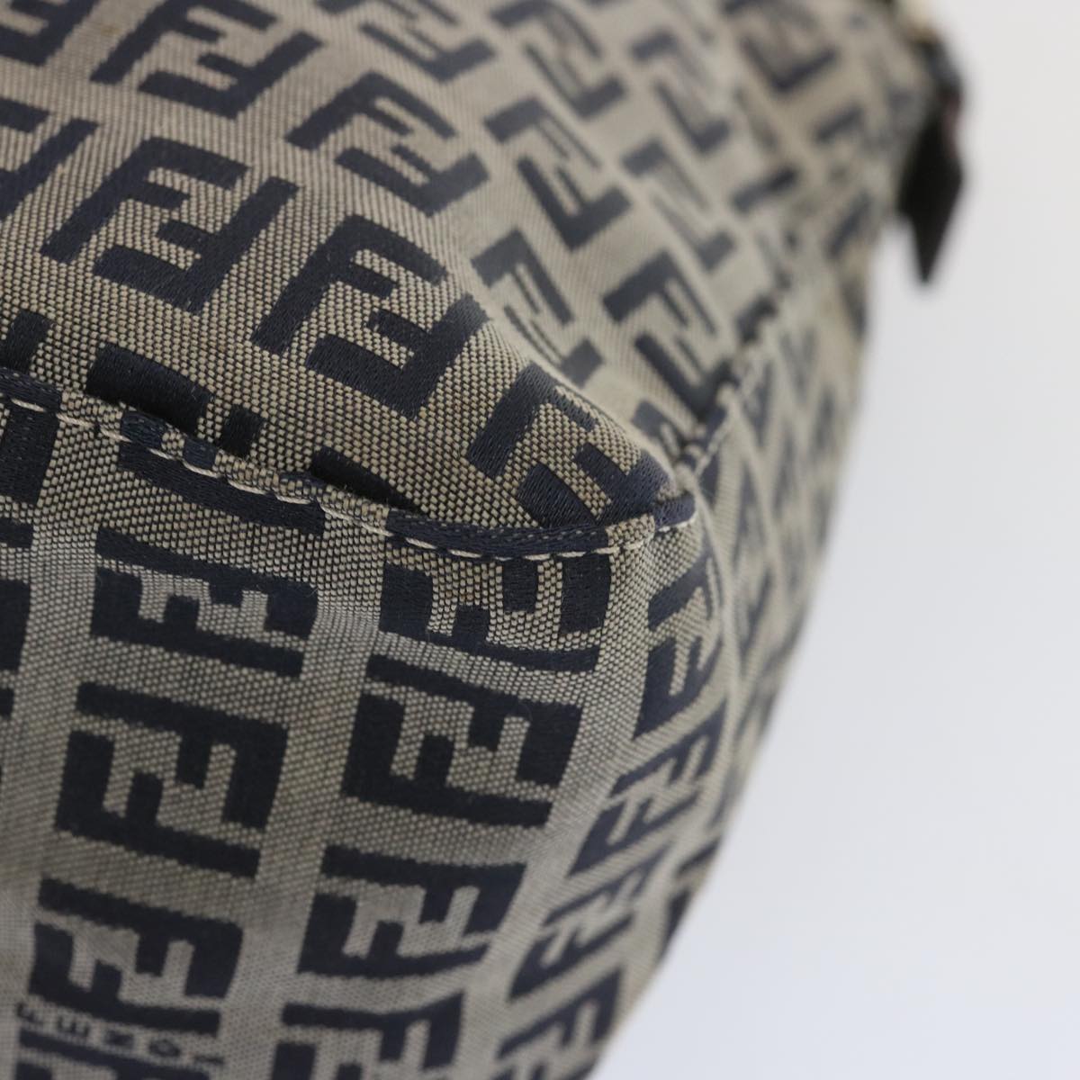 FENDI Zucchino Canvas Mamma Baguette Shoulder Bag Navy 67319