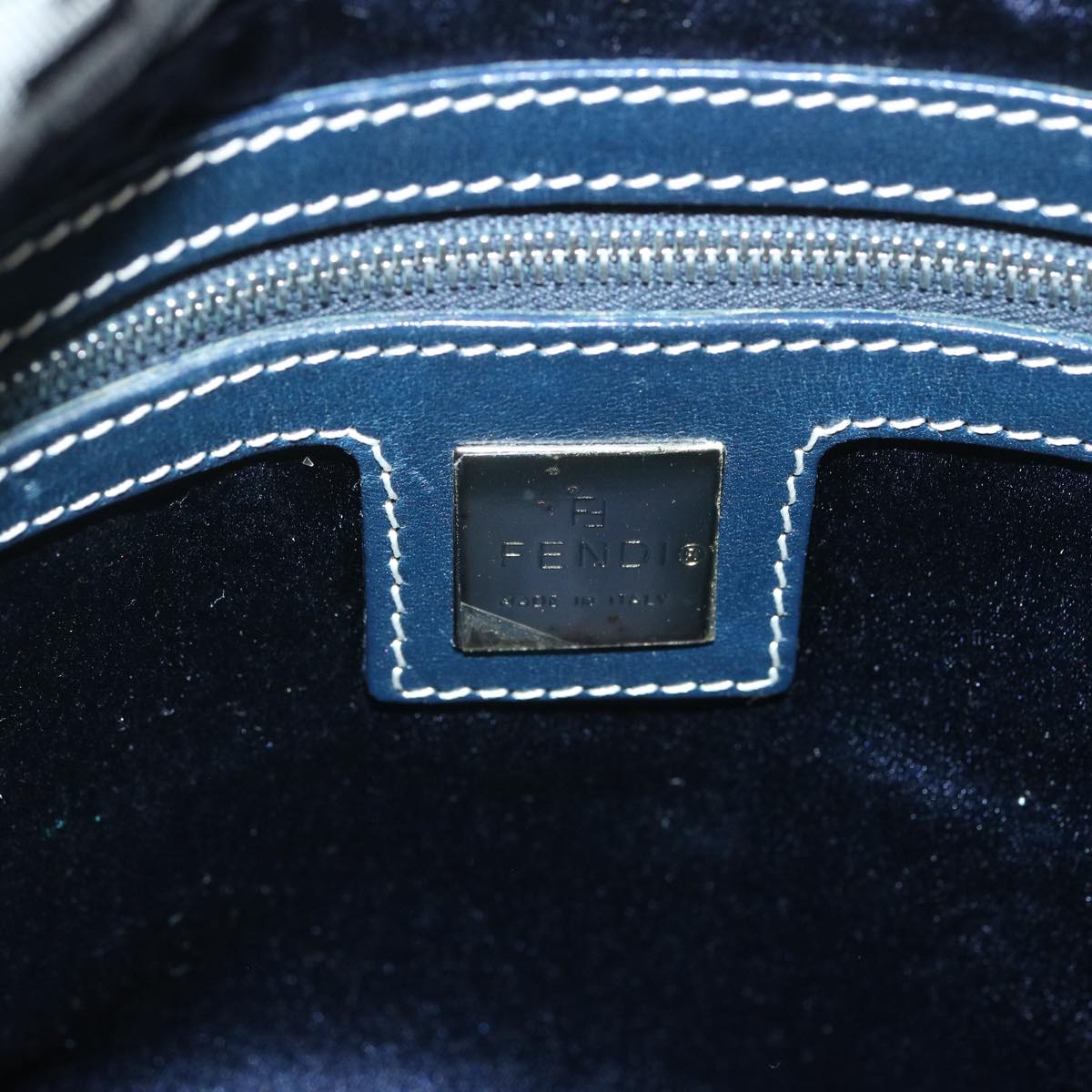 FENDI Zucchino Canvas Mamma Baguette Shoulder Bag Navy 67319