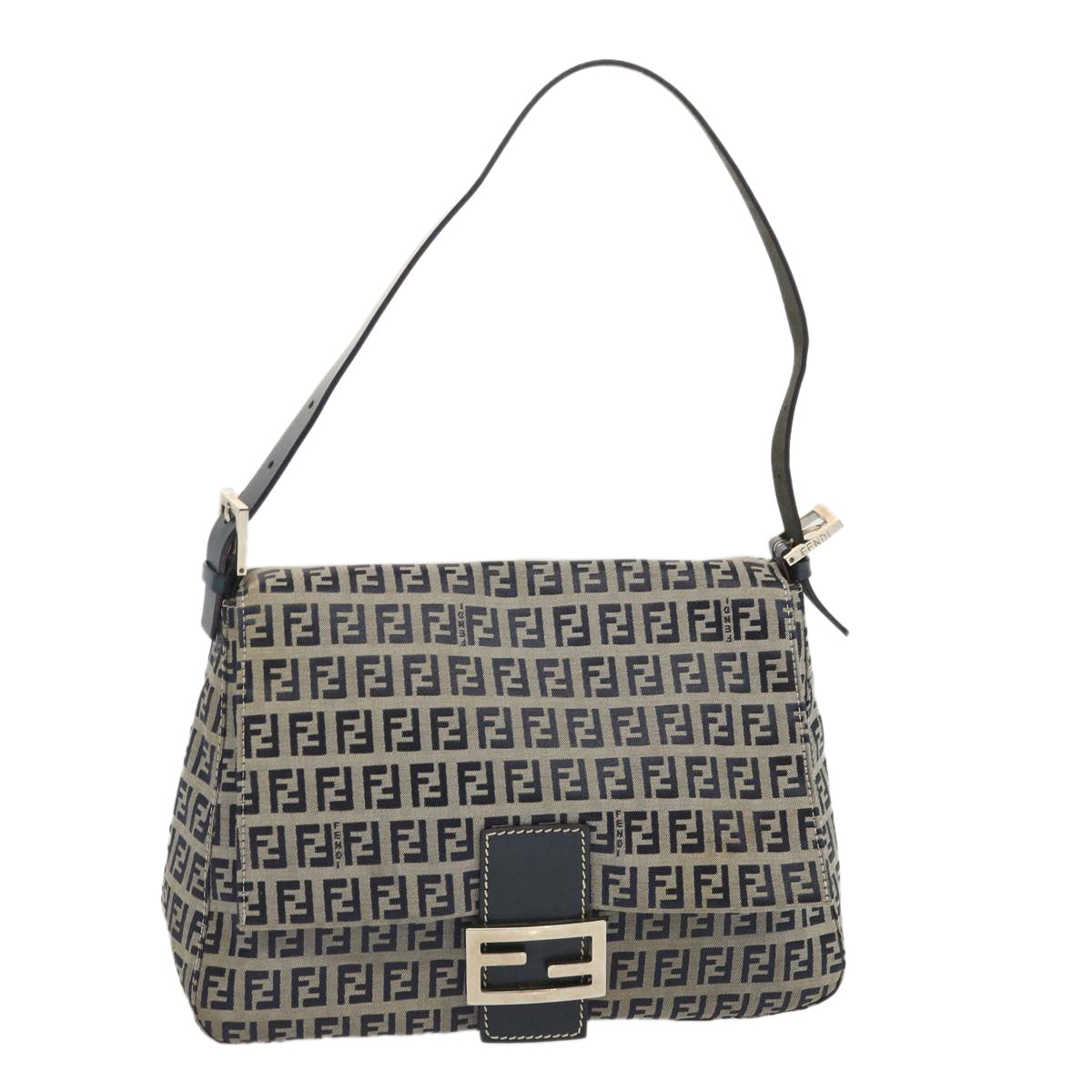 FENDI Zucchino Canvas Mamma Baguette Shoulder Bag Navy 67319