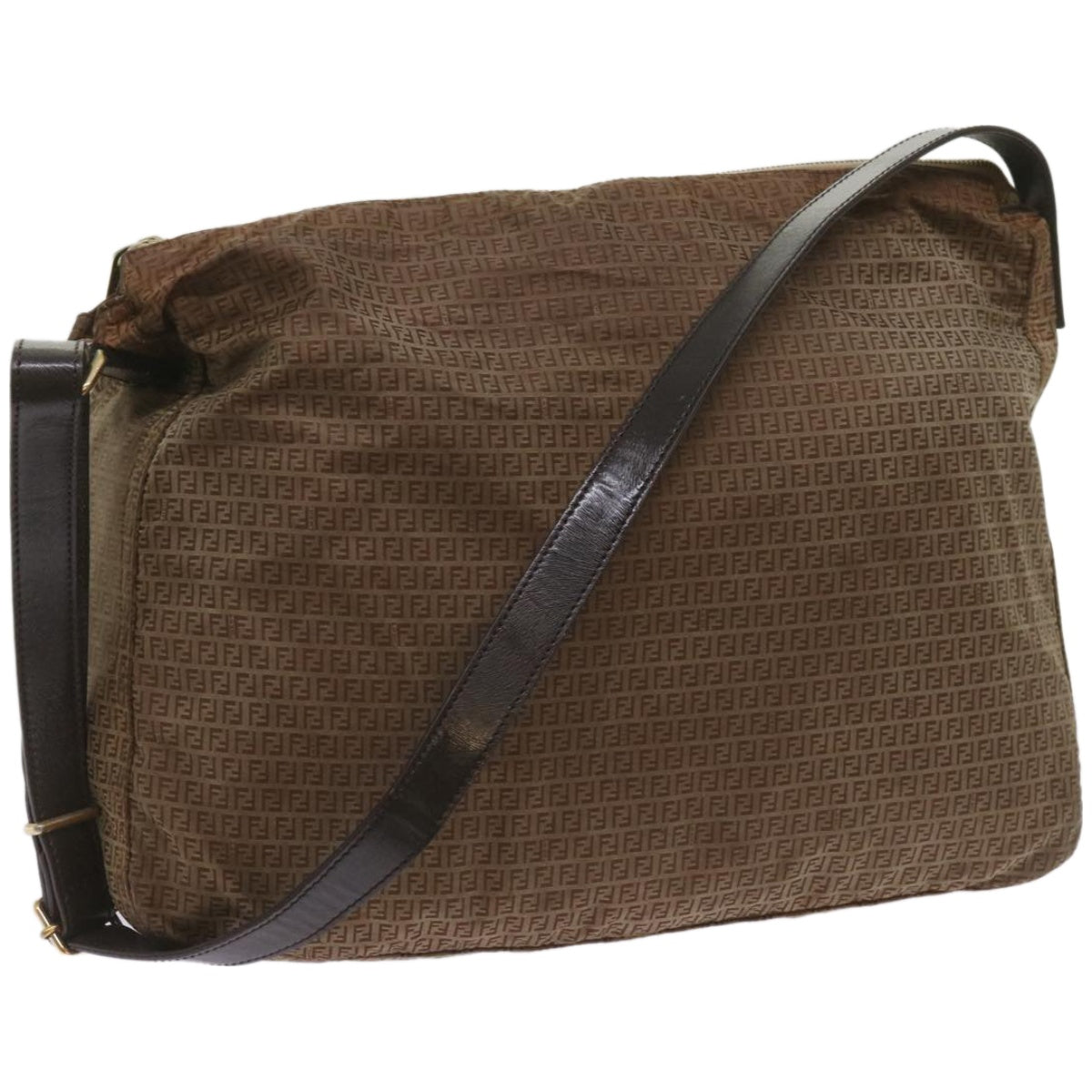 FENDI Zucchino Canvas Shoulder Bag Brown 67343