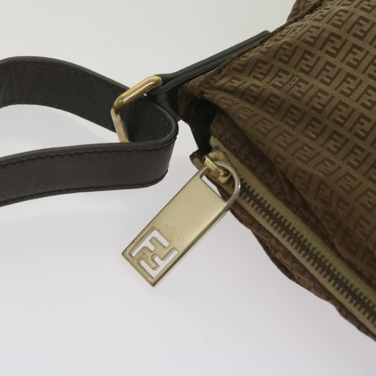 FENDI Zucchino Canvas Shoulder Bag Brown 67343
