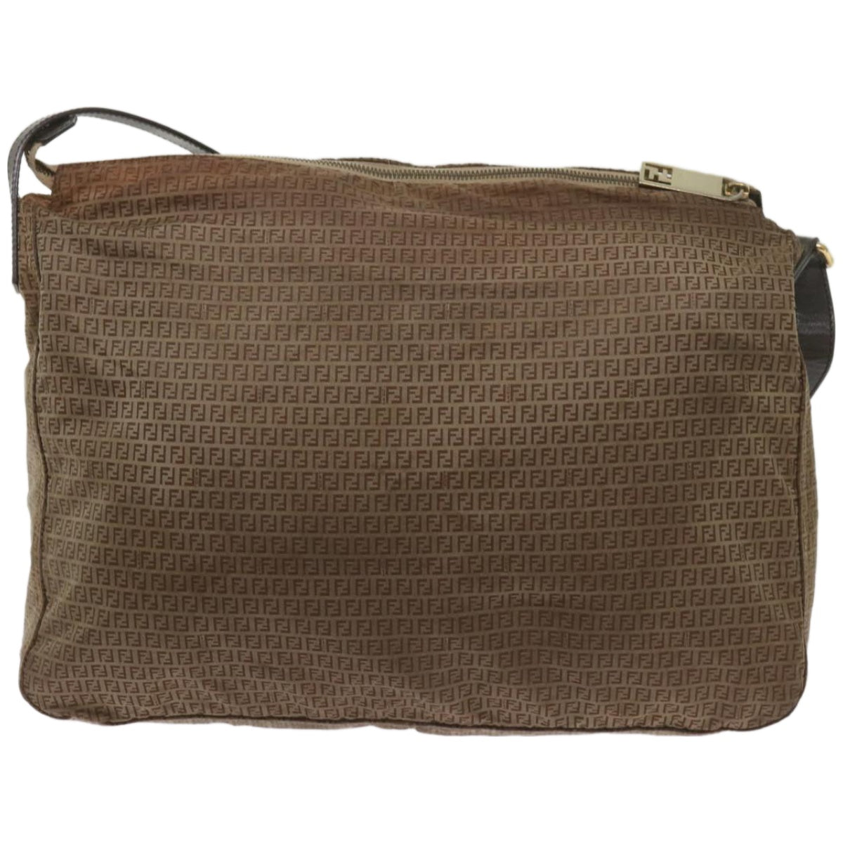 FENDI Zucchino Canvas Shoulder Bag Brown 67343
