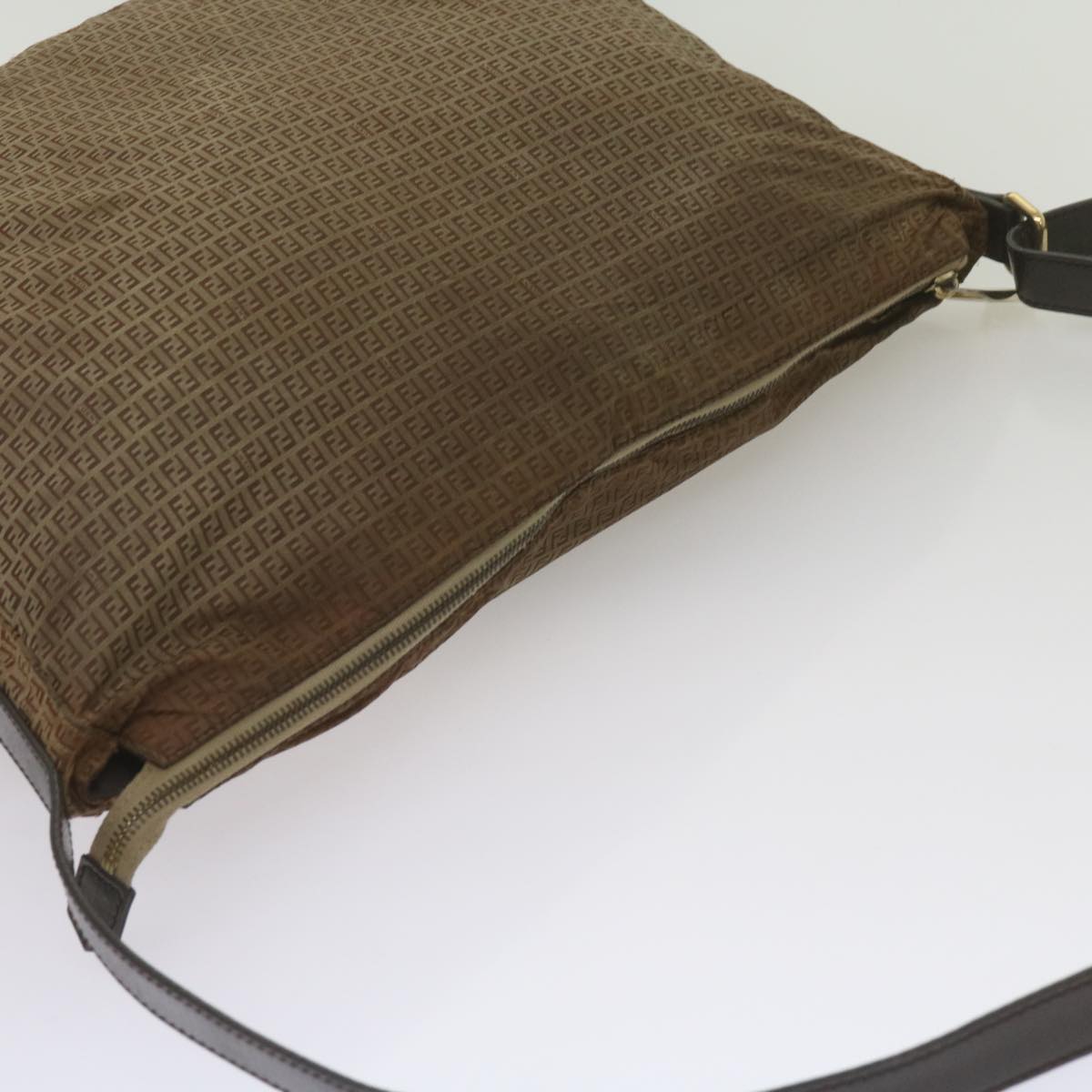 FENDI Zucchino Canvas Shoulder Bag Brown 67343