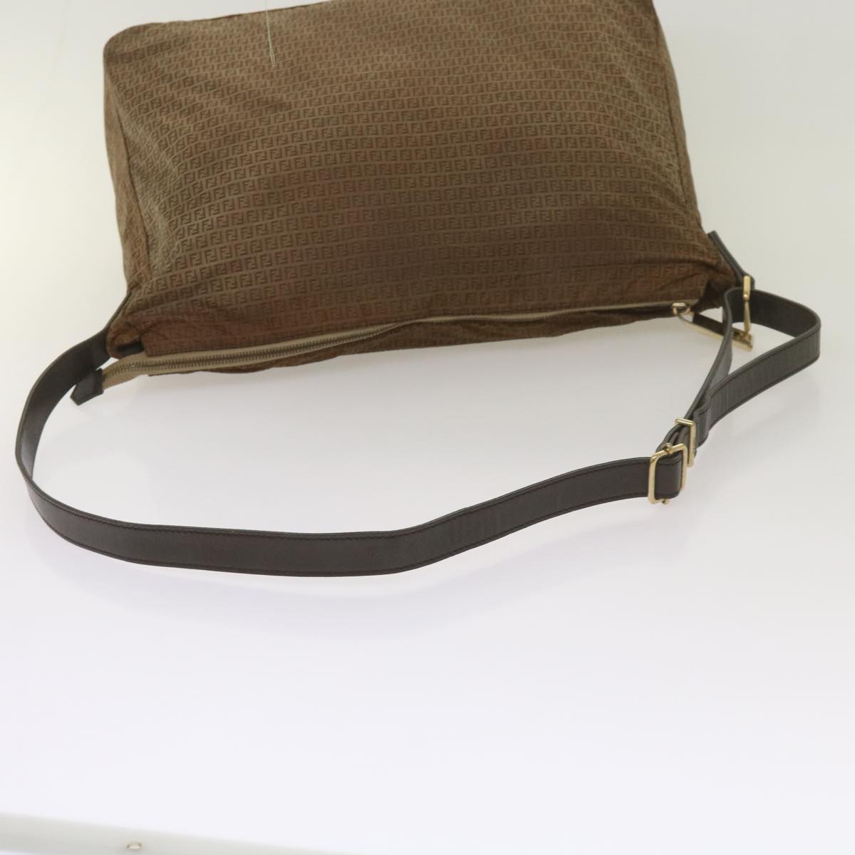 FENDI Zucchino Canvas Shoulder Bag Brown 67343