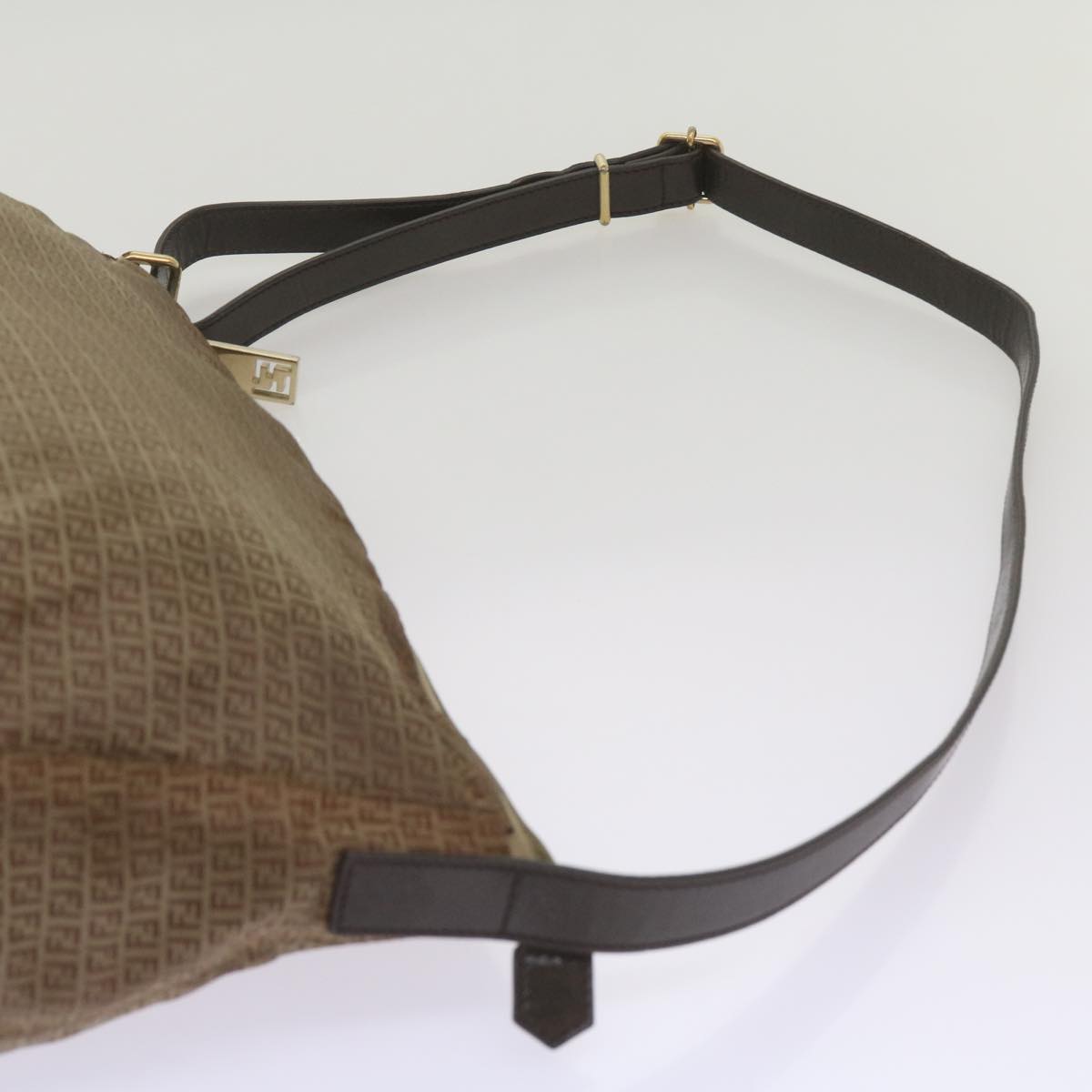 FENDI Zucchino Canvas Shoulder Bag Brown 67343