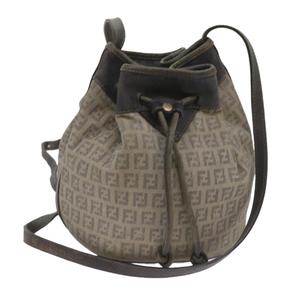 FENDI Zucchino Canvas Shoulder Bag Navy 67351