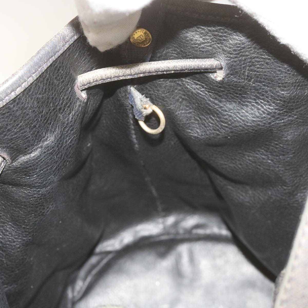 FENDI Zucchino Canvas Shoulder Bag Navy 67351